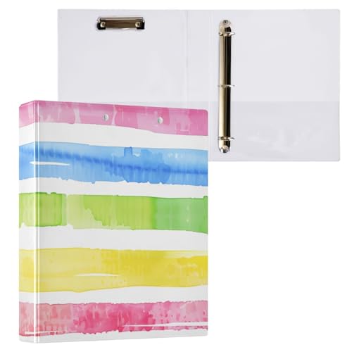Reiacy Ringbuch, Regenbogenstreifen, Aquarellfarben, 3-Ring, A4, Ordner mit Clip, hält 200 Blatt, großer D-Ring-Aktenordner für Zuhause, Schule, Büro von Reiacy