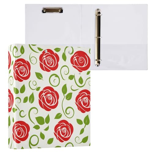 Reiacy Ringbuch, Rosenblüten und Blätter, 3-Ring, A4-Ordner mit Clip, hält 200 Blatt, großer D-Ring-Aktenordner für Zuhause, Schule, Bürobedarf von Reiacy