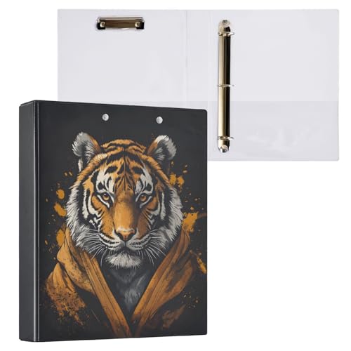 Reiacy Ringbuch, Tiger Art Head, 3-Ring, A4, Ordner mit Clip, hält 200 Blatt, großer D-Ring-Aktenordner für Zuhause, Schule, Bürobedarf von Reiacy