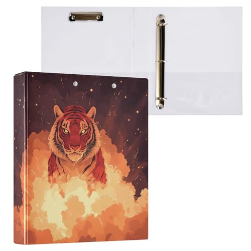 Reiacy Ringbuch, Tiger Flame 3-Ring-Ordner mit 3 Ringen, A4, mit Clip, hält 200 Blatt, großer D-Ring-Aktenordner für Zuhause, Schule, Bürobedarf von Reiacy