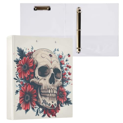 Reiacy Ringbuch, Totenkopf-Blumen, Gänseblümchen, 3-Ring, A4-Ordner mit Clip, hält 200 Blatt, großer D-Ring-Aktenordner für Zuhause, Schule, Bürobedarf von Reiacy
