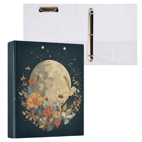 Reiacy Ringbuch, Vollmond-Blume, 3-Ring-Ordner mit 3 Ringen, A4, mit Clip, hält 200 Blatt, großer D-Ring-Aktenordner für Zuhause, Schule, Bürobedarf von Reiacy