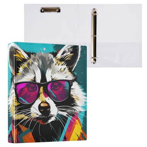 Reiacy Ringbuch, Waschbär-Pop-Art-Ordner mit 3 Ringen, A4, mit Clip, hält 200 Blatt, großer D-Ring-Aktenordner für Zuhause, Schule, Bürobedarf von Reiacy