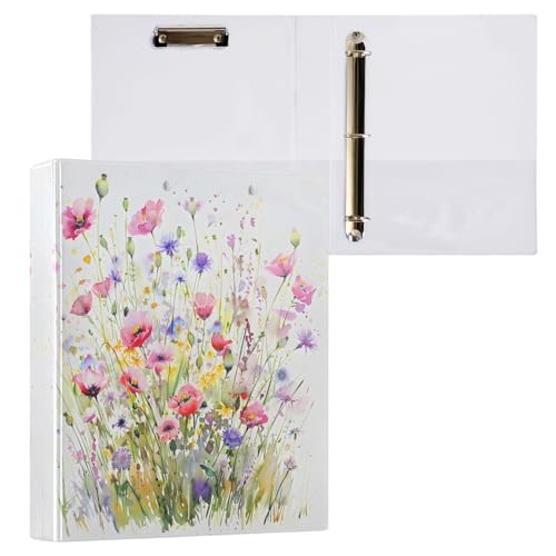 Reiacy Ringbuch, Wildblumen, Aquarell, 3-Ring, A4, Ordner mit Clip, hält 200 Blatt, großer D-Ring-Aktenordner für Zuhause, Schule, Büro von Reiacy