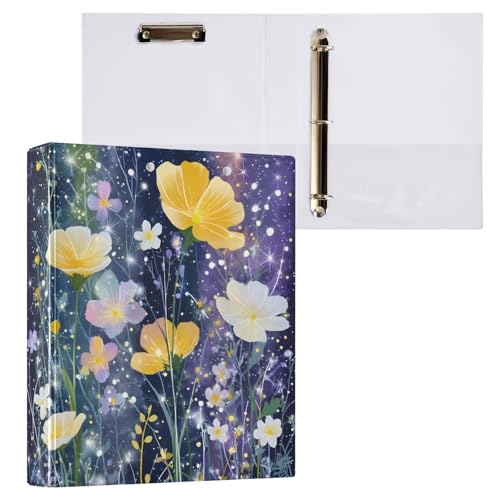 Reiacy Ringbuch, Wildblumen, römische 3-Ringe, A4-Ordner mit Clip, hält 200 Blatt, großer D-Ring-Aktenordner für Zuhause, Schule, Bürobedarf von Reiacy