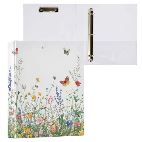 Reiacy Ringbuch, Wildblumen-Schmetterling, 3-Ring-Ordner mit 3 Ringen, A4, mit Clip, hält 200 Blatt, großer D-Ring-Aktenordner für Zuhause, Schule, Büro von Reiacy