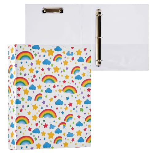 Reiacy Ringbuch, farbige Regenbogensterne, 3-Ring-Ordner mit 3 Ringen, A4, mit Clip, hält 200 Blatt, großer D-Ring-Aktenordner für Zuhause, Schule, Büro von Reiacy