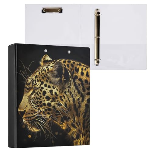 Reiacy Ringbuch, goldfarbener Leopardenmuster, 3-Ring-Ordner mit Clip, hält 200 Blatt, großer D-Ring-Aktenordner für Zuhause, Schule, Bürobedarf von Reiacy