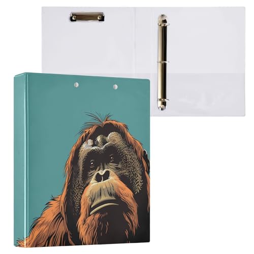 Reiacy Ringbuch, lustiger Orang-Utan-Ordner mit 3 Ringen, A4, mit Clip, hält 200 Blatt, großer D-Ring-Aktenordner für Zuhause, Schule, Bürobedarf von Reiacy