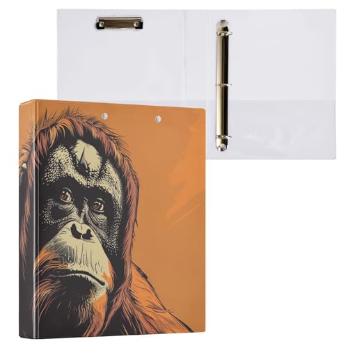 Reiacy Ringbuch, lustiger Orang-Utan-Ordner mit 3 Ringen, A4, mit Clip, hält 200 Blatt, großer D-Ring-Aktenordner für Zuhause, Schule, Bürobedarf von Reiacy