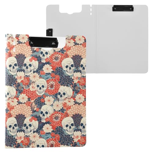 Retro Blumen und Totenköpfe Klemmbrett Ordner A4 Größe Ordner Klemmbrett mit Stiftschlitz für Büro Schule Retro Blumen und Totenköpfe Klemmbrett Ordner A4 Größe Ordner Klemmbrett mit Stiftschlitz für Büro Schule von Reiacy