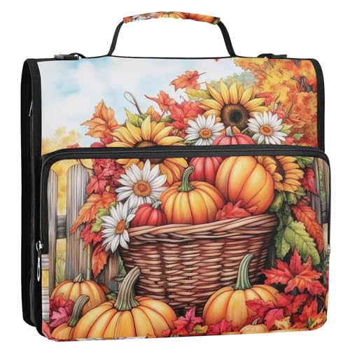 Retro-Herbst-Kürbis-3-Ringbuch, Reißverschluss, Organizer, Tasche mit Schultergurt und Griff, für Schule, Büro von Reiacy
