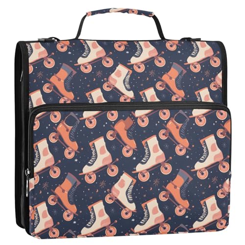 Retro Rollers Skates 3 Ringbuch Reißverschluss Ordner Organizer Tasche mit Schultergurt und Griff für Schule Büro von Reiacy