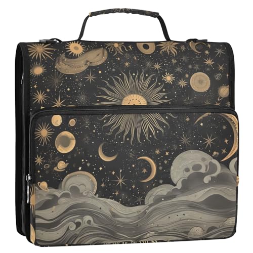 Retro Sun 3-Ringbuch, Reißverschluss, Organizer, Tasche mit Schultergurt und Griff, für Schule, Büro von Reiacy