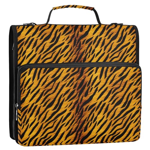 Retro-Tigerstreifen, 3-Ringbuch, Reißverschluss, Organizer, Tasche mit Schultergurt und Griff, für Schule, Büro von Reiacy