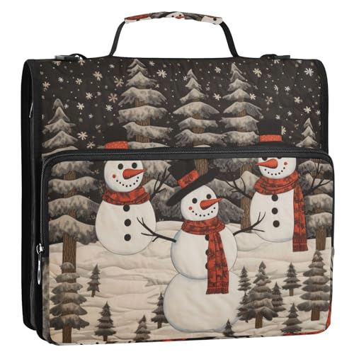 Ringbuch mit 3 Ringen, Motiv: Schneeflocke, Schneemann, Tannenbaum, Reißverschluss, Organizer, Tasche mit Schultergurt und Griff, für Schule, Büro von Reiacy