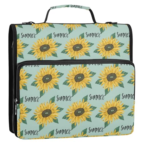 Ringbuch mit 3 Ringen, Sommer-Sonnenblumenmuster, Reißverschluss, Organizer mit Schultergurt und Griff, für Schule, Büro von Reiacy