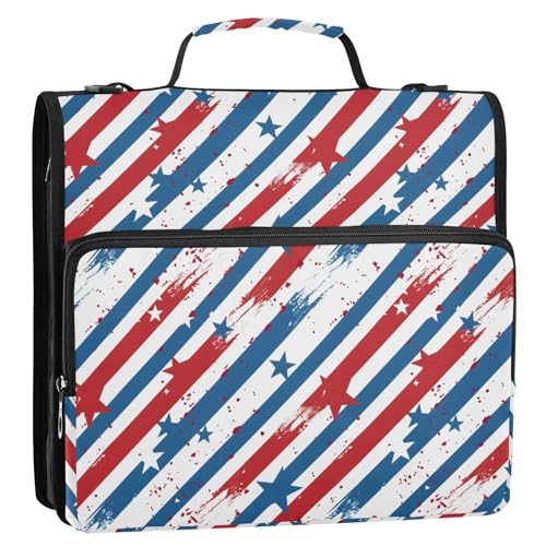 Ringbuch mit amerikanischer Flagge, Streifenmuster, 3-Ringbuch, Reißverschluss, Organizer, Tasche mit Schultergurt und Griff, für Schule, Büro von Reiacy