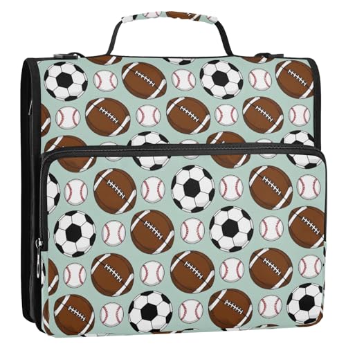 Rugby-Fußball-Muster, 3-Ringbuch, Reißverschluss, Organizer, Tasche mit Schultergurt und Griff, für Schule, Büro von Reiacy