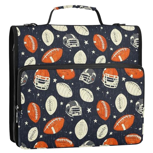 Rugby-Muster, 3-Ringbuch, Reißverschluss, Organizer, Tasche mit Schultergurt und Griff, für Schule, Büro von Reiacy
