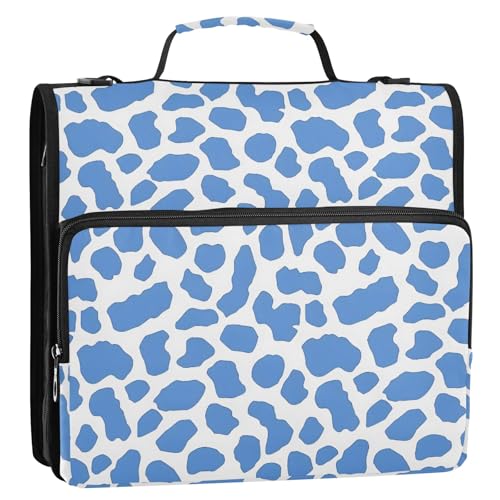 Schlichtes blaues Leopardenmuster, 3-Ringbuch, Reißverschluss, Organizer, Tasche mit Schultergurt und Griff, für Schule, Büro von Reiacy