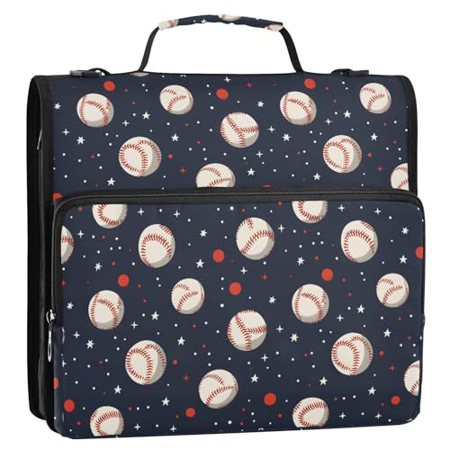 Schlichtes süßes Baseball-Muster, 3-Ringbuch, Reißverschluss, Organizer, Tasche mit Schultergurt und Griff, für Schule, Büro von Reiacy