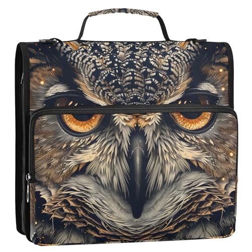 Schöne Eule 3-Ringbuch, Reißverschluss, Organizer, Tasche mit Schultergurt und Griff, für Schule, Büro von Reiacy