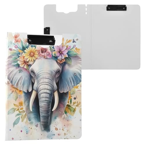 Schöne Klemmbrett mit floralem Elefant, A4-Größe, Ordner-Klemmbrett mit Stifthalter, für Büro, Schule von Reiacy