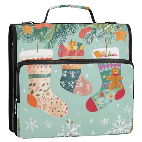 Schöne Weihnachtssocken mit 3 Ringbüchern und Reißverschluss, Organizer mit Schultergurt und Griff, für Schule, Büro von Reiacy