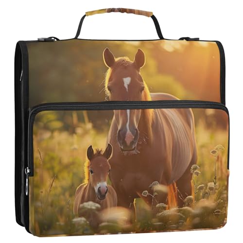 Schöne braune 3-Ringbuch-Organizer-Tasche mit Reißverschluss und Schultergurt und Griff für Schule, Büro von Reiacy