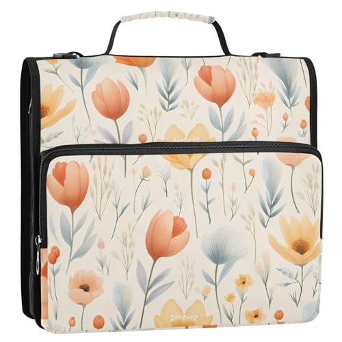Schöne gelbe Blumen 3-Ringbuch Reißverschluss Ordner Organizer Tasche mit Schultergurt und Griff für Schule Büro von Reiacy