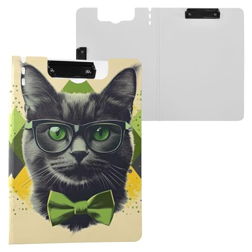Schwarze Katze trägt Brille, Klemmbrett-Mappe, A4-Größe, Ordner-Klemmbrett mit Stifthalter, für Büro, Schule von Reiacy