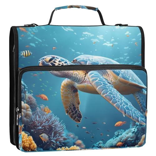 Schwimmende Meeresschildkröte, 3-Ringbuch, Reißverschluss, Organizer, Tasche mit Schultergurt und Griff, für Schule, Büro von Reiacy