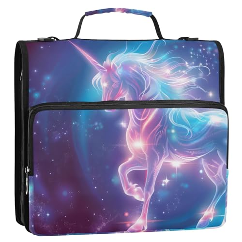 Space Beautiful Unicorn 3-Ringbuch, Reißverschluss, Organizer, Tasche mit Schultergurt und Griff, für Schule, Büro von Reiacy