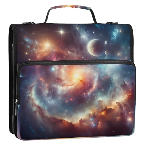 Space Universe 3-Ringbuch mit Reißverschluss, Organizer mit Schultergurt und Griff, für Schule, Büro von Reiacy