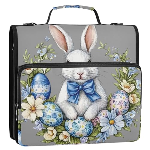 Spring Cute Rabbit 3-Ringbuch, Reißverschluss, Organizer, Tasche mit Schultergurt und Griff, für Schule, Büro von Reiacy