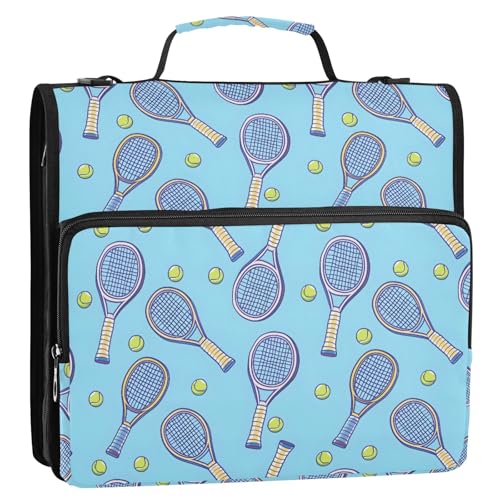 Tennisschläger-Muster, 3-Ringbuch, Reißverschluss, Organizer, Tasche mit Schultergurt und Griff, für Schule, Büro von Reiacy