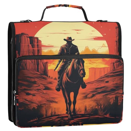 Vintage Cowboy 3-Ringbuch mit Reißverschluss, Organizer mit Schultergurt und Griff, für Schule, Büro von Reiacy