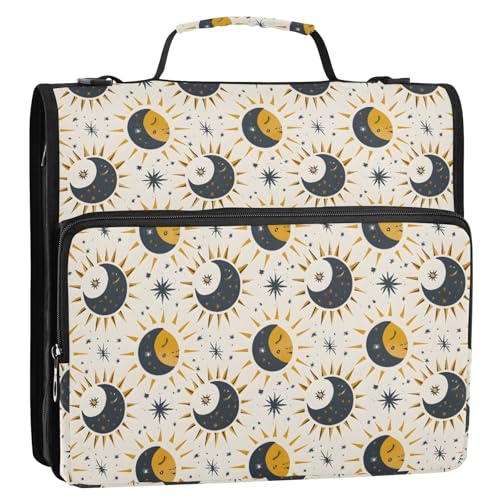 Vintage Sun Style 3 Ringbuch Reißverschluss Ordner Organizer Tasche mit Schultergurt und Griff für Schule Büro von Reiacy