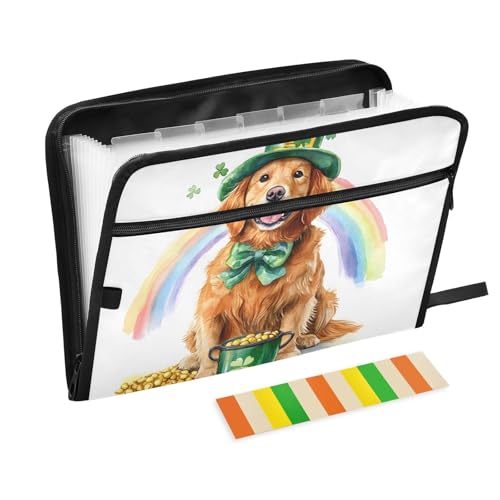 Watercolo Rainbow Golden Retriever Fächermappe mit Klebeetiketten, 13 Taschen, Akkordeon-Aktenordner, Dokumenten-Organizer mit Reißverschluss von Reiacy