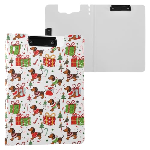 Weihnachts-Klemmbrett mit niedlichem Dackel-Motiv, A4-Größe, Ordner, Klemmbrett mit Stifthalter, für Büro, Schule von Reiacy