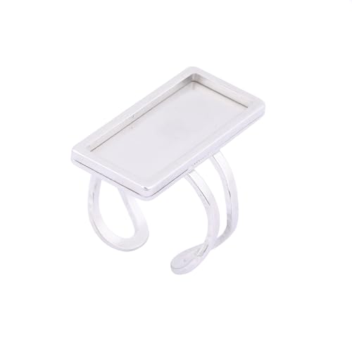 10 Stück Edelstahl Fit 10 x 25 mm Rechteck Cabochon Ring Basis Einstellungen DIY Fingerring Lünette Rohlinge für Schmuckherstellung (einfacher Stahl) von Reidgaller