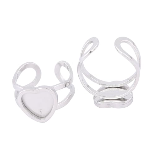Reidgaller 10 Stück, passend für 10 mm große Herz-Cabochon-Ringe, Edelstahl-Fingerring-Basisrohlinge für Schmuckherstellung (einfacher Stahl) von Reidgaller