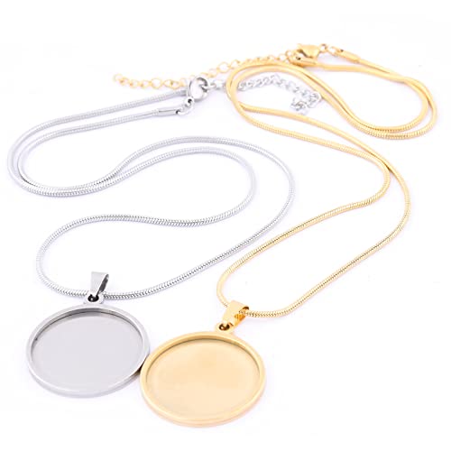 Reidgaller 10 Stück Edelstahl-Ketten-Halsketten-Cabochon-Basis-Rohlinge zum Selbermachen, 25 mm Lünette, Anhänger-Tabletts für Schmuckherstellung von Reidgaller