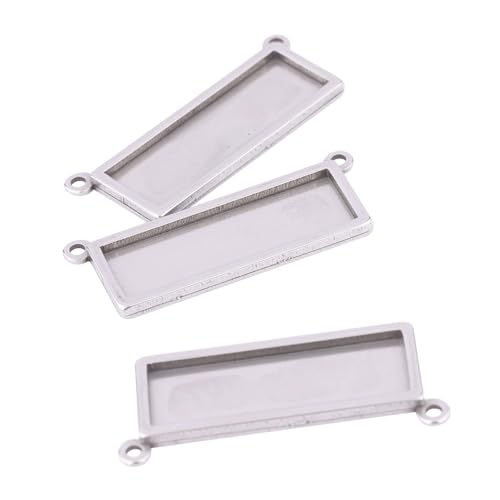 Reidgaller 10 Stück Lünetten-Anhänger-Tabletts aus Edelstahl, passend für 10 x 30 mm, rechteckige Cabochon-Grundeinstellungen, DIY-Halskettenrohlinge für Schmuckherstellung von Reidgaller
