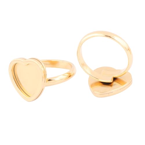 Reidgaller 10 Stück verstellbare Edelstahl-Ringe mit Herz-Cabochon-Ring-Basiseinstellungen, DIY-Lünette für Schmuckherstellung (vergoldet) von Reidgaller