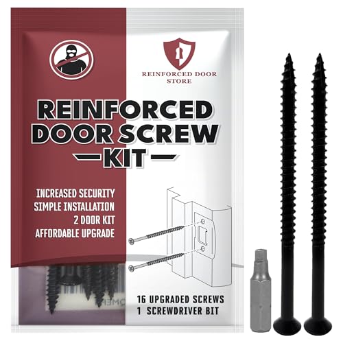 Verstärktes Türschrauben-Set für Schließbleche, Riegelplatten und Scharniere. 7,6 cm Schrauben und Schraubendreher-Bit, macht Türen trittfest, Heimsicherheits-Upgrade (schwarz) von Reinforced Door Store