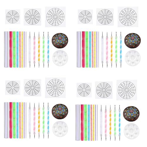 Reinscer Mandala Punktierschablonen Werkzeuge Rock Malerei Kit Kugelstift Punktier Werkzeuge Inklusive Schablone, Farbwanne (68 Paket) von Reinscer