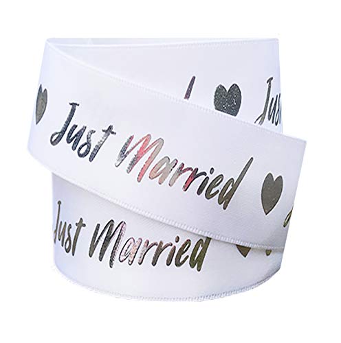 Just Married White and Silver coloured ribbon 2m x 22mm for cakes, wrapping paper, bows, attachments, gift packaging, boxes, balloons, cards, handicrafts, customizable, wedding anniversary von Reis of London