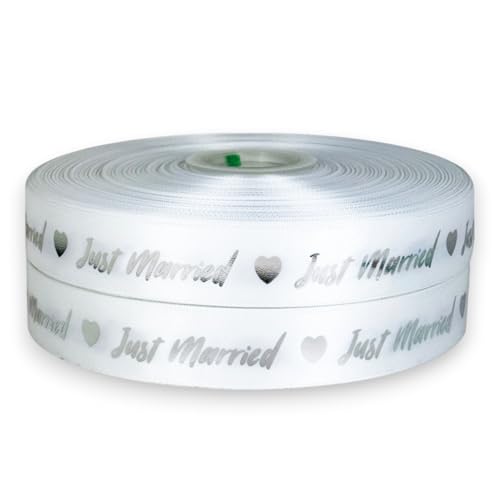 Just Married White and Silver coloured ribbon 2m x 22mm for cakes, wrapping paper, bows, attachments, gift packaging, boxes, balloons, cards, handicrafts, customizable, wedding anniversary Just Married White and Silver coloured ribbon 2m x 22mm for cakes, wrapping paper, bows, attachments, gift packaging, boxes, balloons, cards, handicrafts, customizable, wedding anniversary von Reis of London